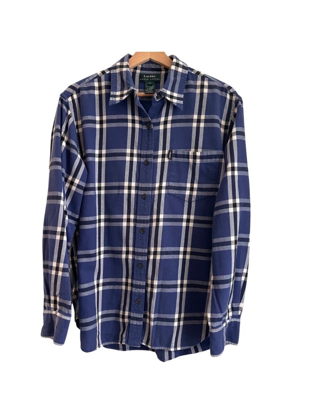 Lauren Ralph Lauren Womens Plaid Button Down Shirt Size L Blue Cotton Preppy